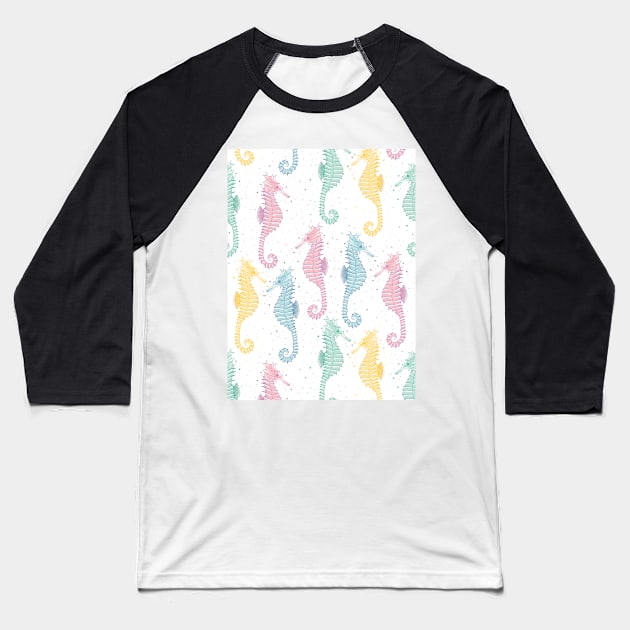 Colorful Seahorse | Hand drawn summer design Baseball T-Shirt by RenattaZare